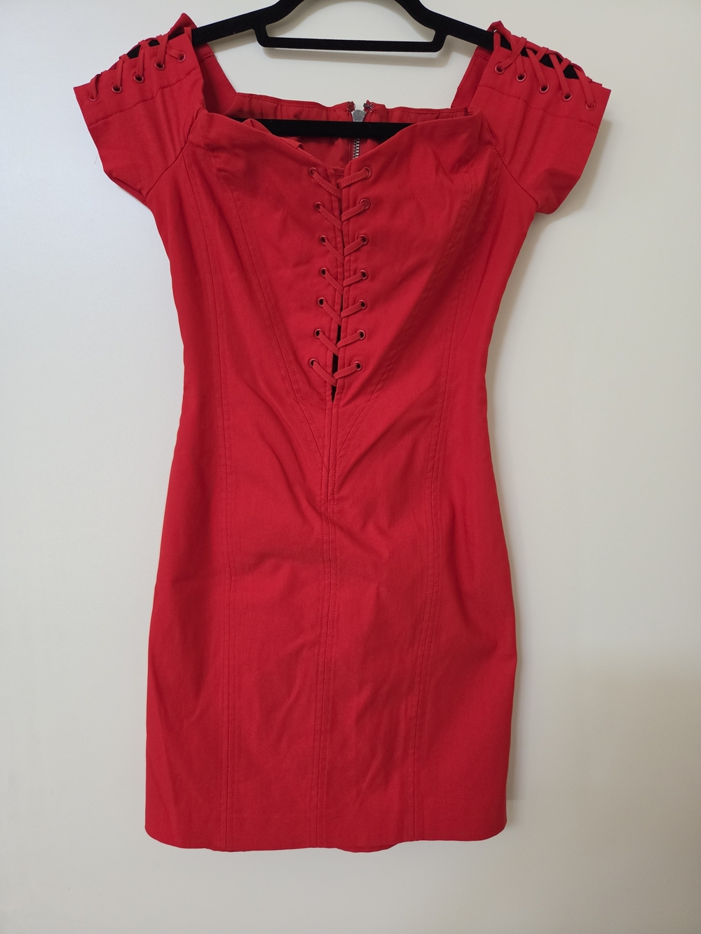 Guess Short Sleeve Off the Shoulder Red Corset Mini Dress Women's Size 4